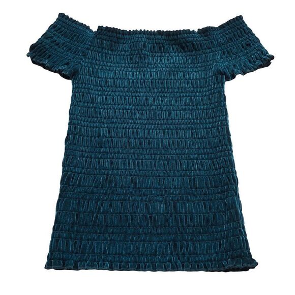 Aeropostale Velvety top off shoulder stretchy short sleeves Teal Small - Picture 1 of 5